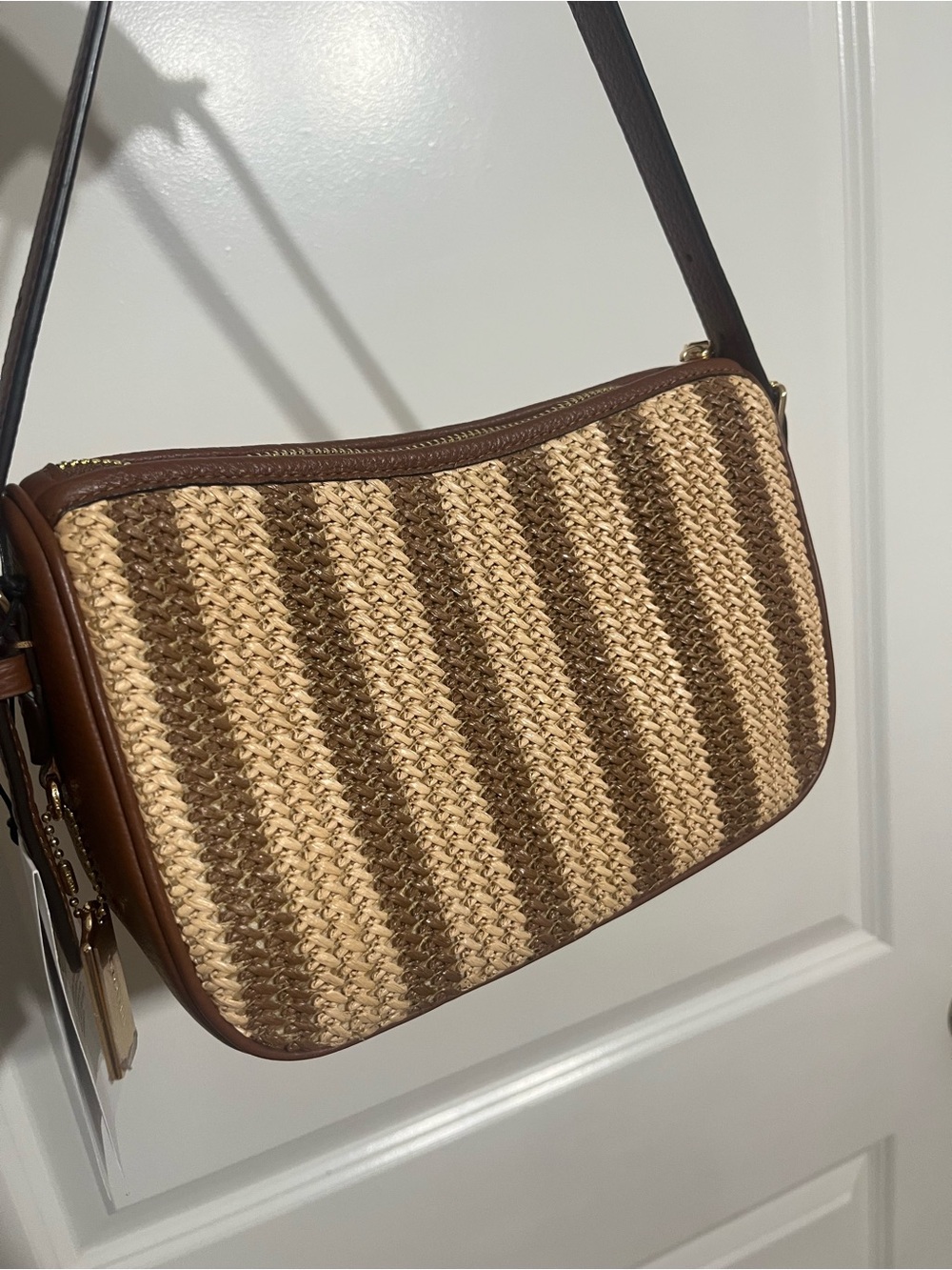 NWT! Coach Kailey Brown Striped Straw Shoulder Bag cbg89 - Picture 6 of 8
